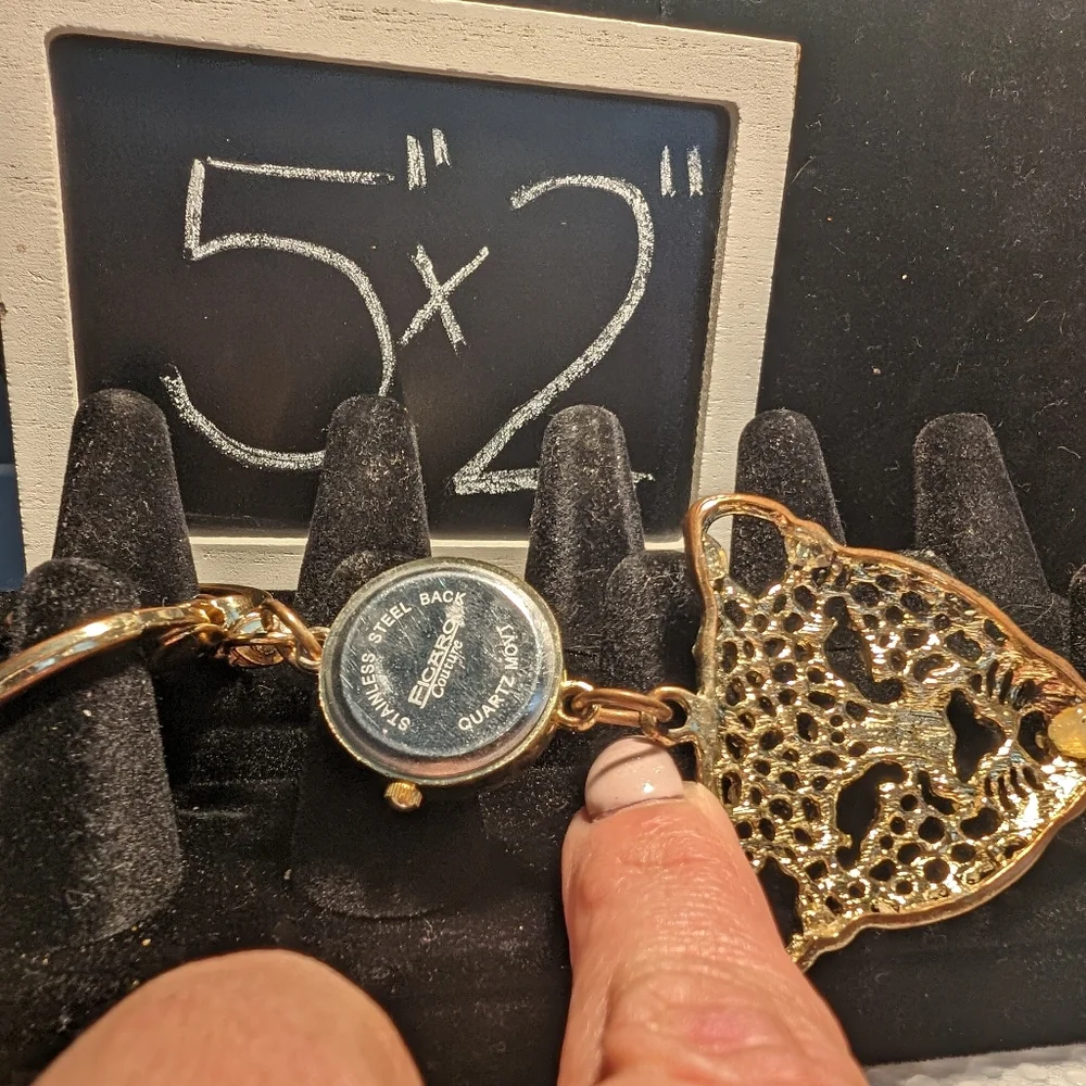 Ficarro Couture CZ encrusted goldtone Cheetah purse/keychain watch‎